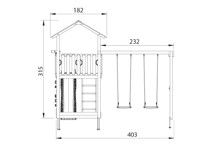 Legetårn Jungle Gym Chalet 2.1 m/2-Swing Module 220 og grøn rutschebane