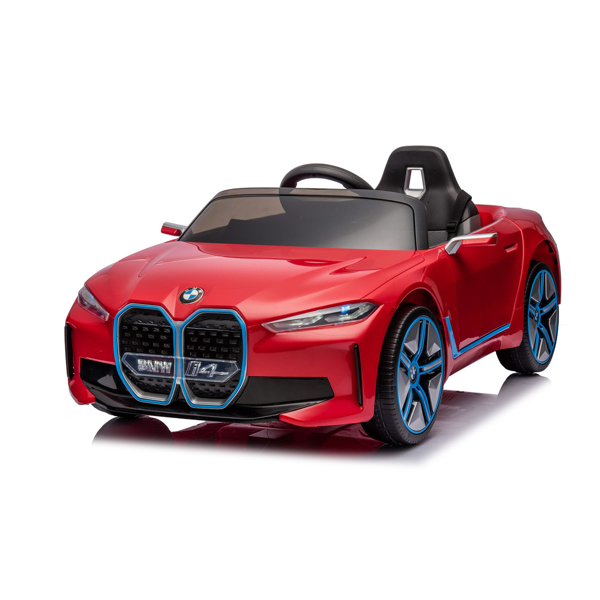 Elbil BMW I4 4x12V motorer, EVA hjul, PU lædersæde