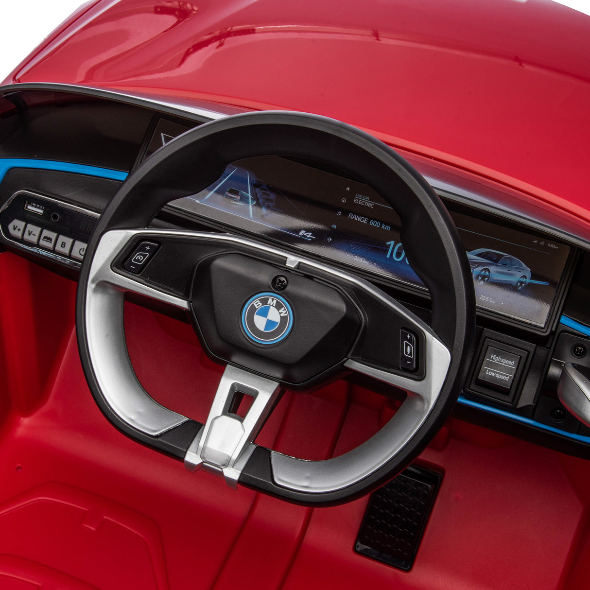 Elbil BMW I4 4x12V motorer, EVA hjul, PU lædersæde