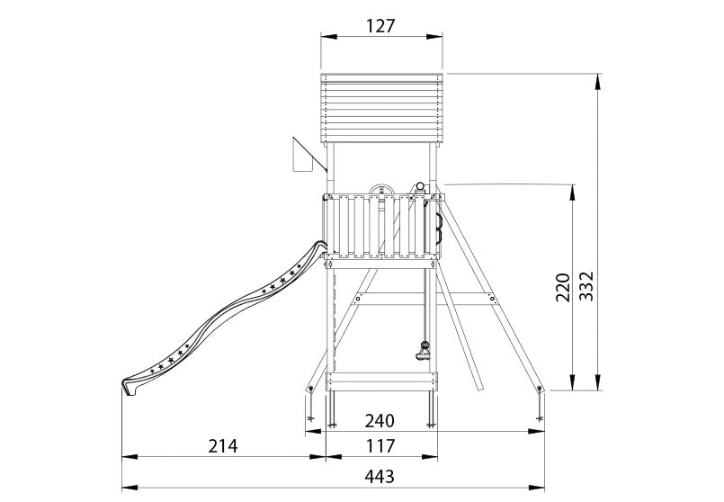 Legetårn Jungle Gym Mansion 2.1 m/2-Climb Module 220 og blå rutsjebane