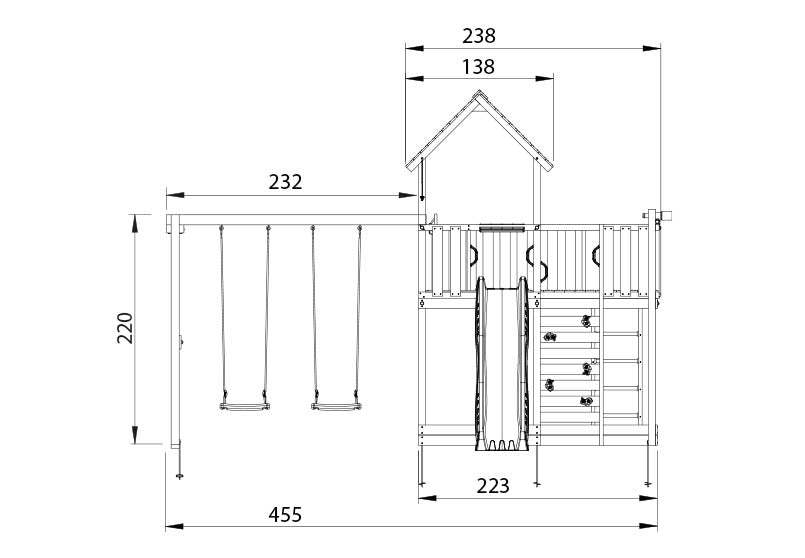Legetårn Jungle Gym Mansion 2.1 m/2-Swing Module 220 ekskl. rutsjebane