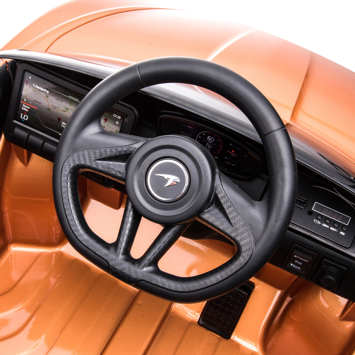 Elbil McLaren GT 12V7AH, EVA hjul, lædersæde, BT, spraymalet kobber