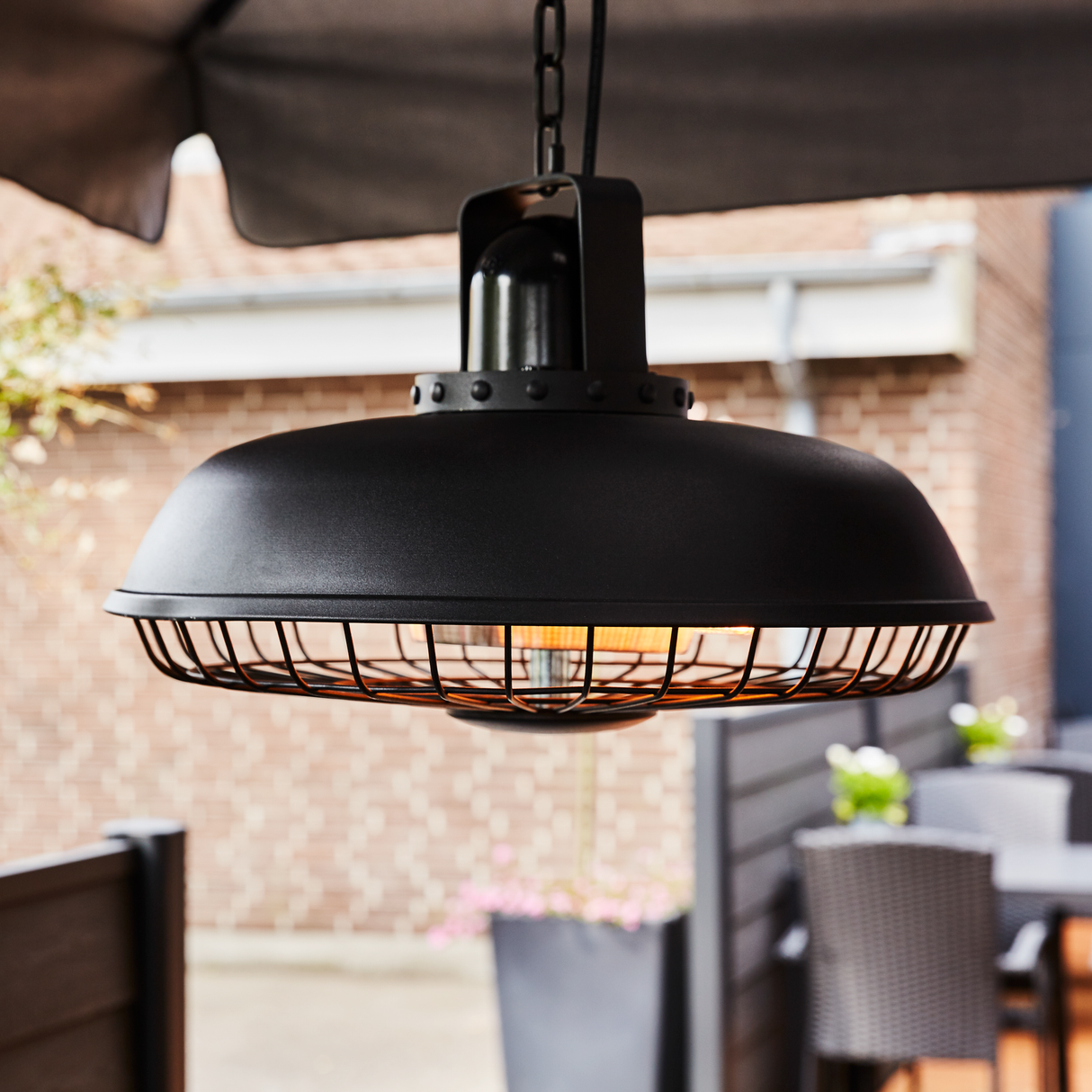 Terrassevarmer 600/1200/1800W lofthængt, remote, soft touch, sort