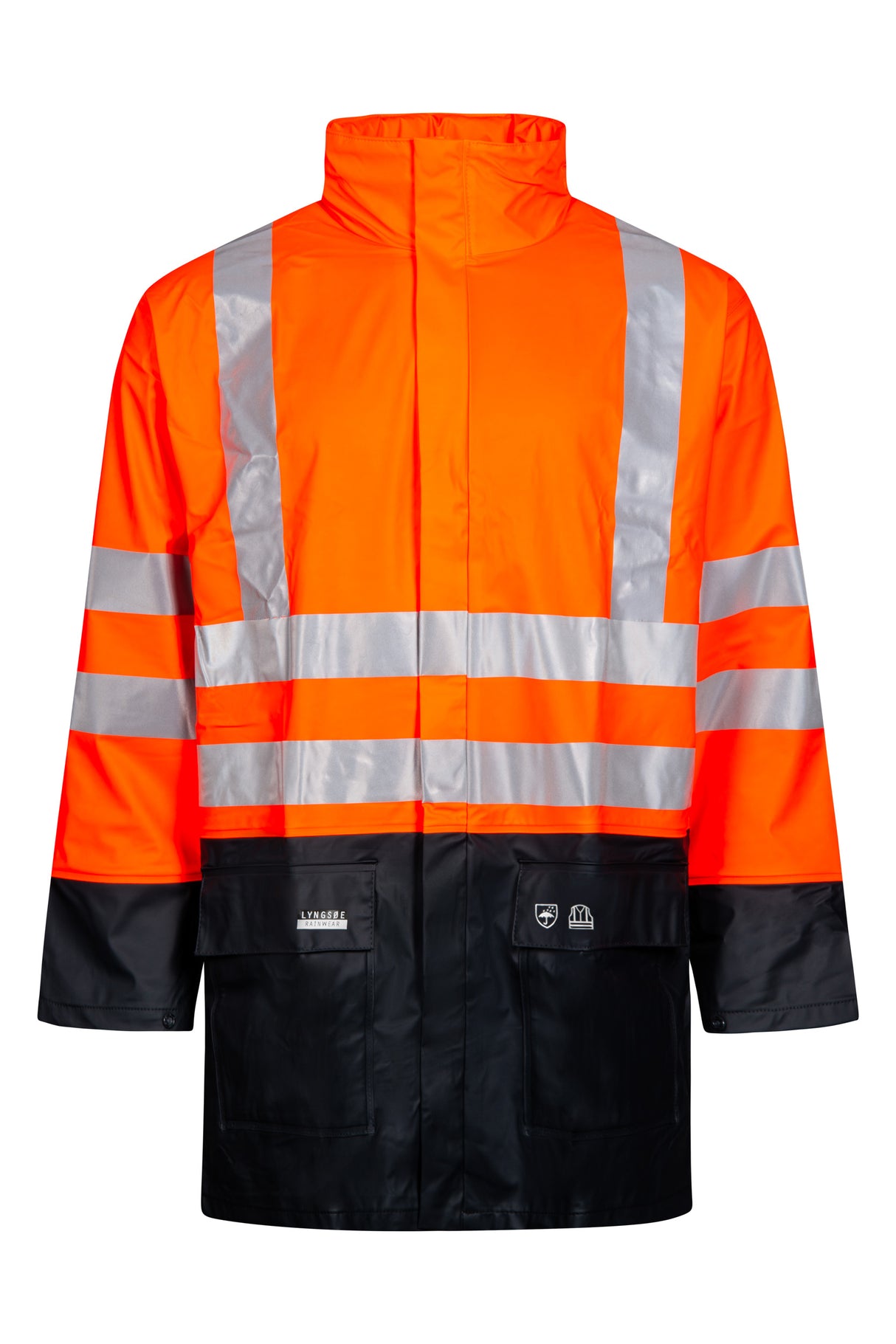 Hi-Vis regnjakke i PU kvalitet - Hi-Vis Orange / Navy