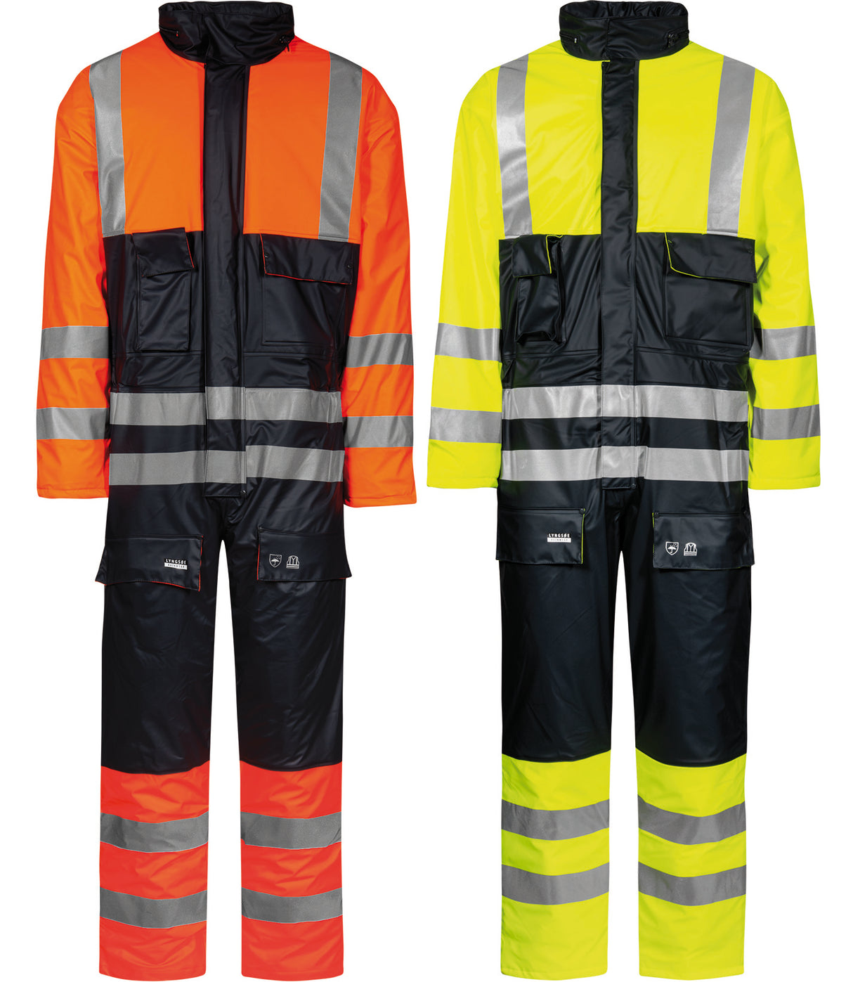 Hi-Vis vinterkedeldragt i PU kvalitet med quiltet foer - Hi-Vis Orange / Navy