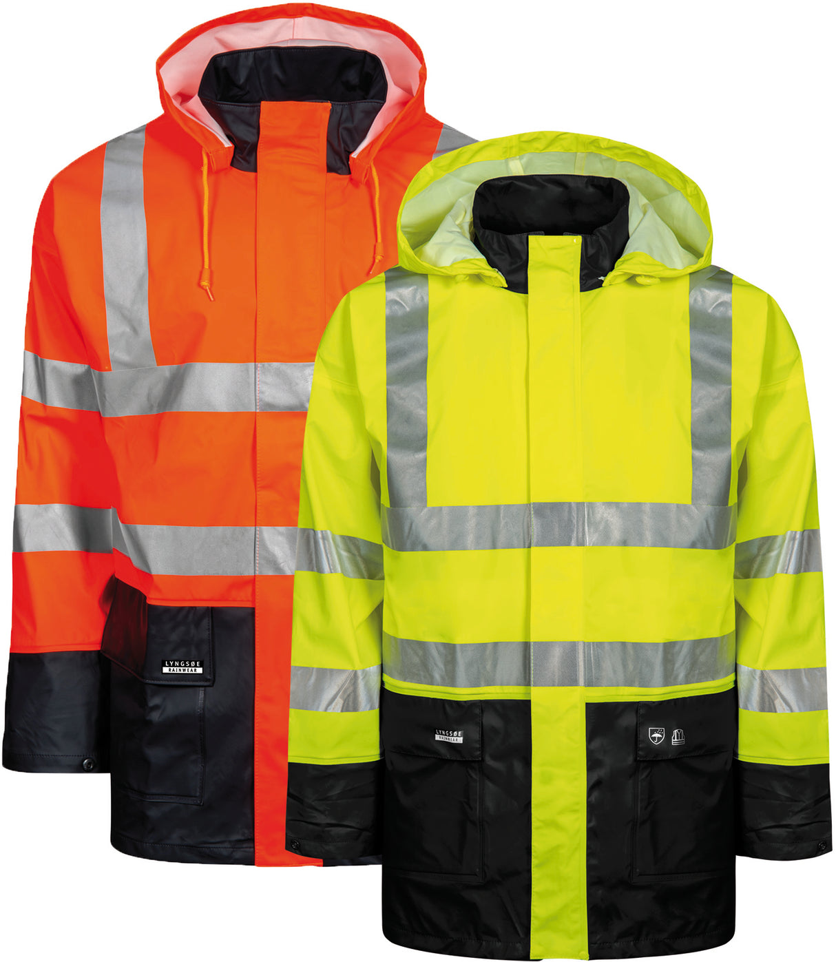 Hi-Vis regnjakke i PU kvalitet - Hi-Vis Orange / Navy