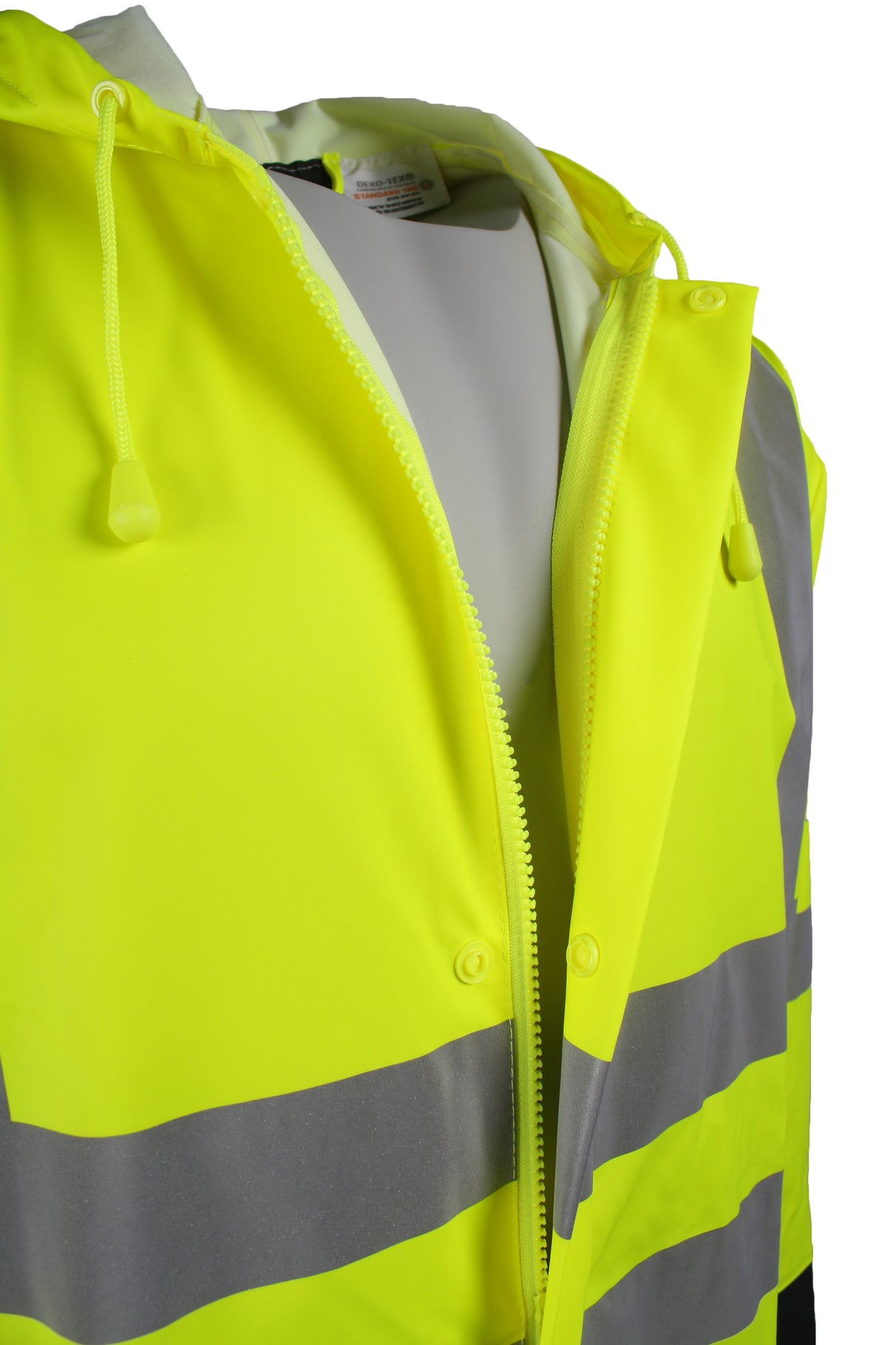 Hi-Vis regnjakke i PU kvalitet, 135 cm lang - Saturn Gul / Navy