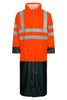Hi-Vis regnjakke i PU kvalitet, 135 cm lang - Hi-Vis Rød / Sort