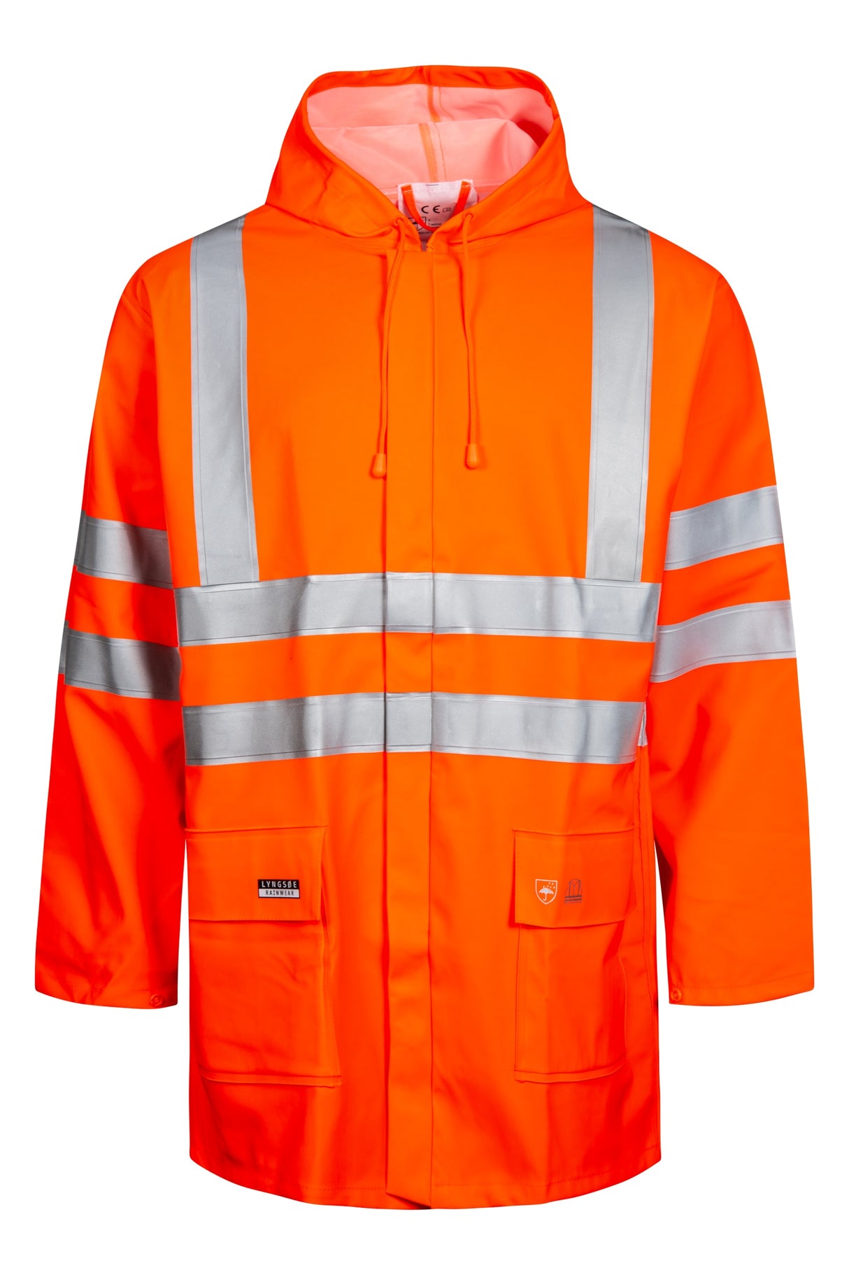 Hi-Vis regnjakke i kraftig PU/PVC kvalitet - Hi-Vis Orange