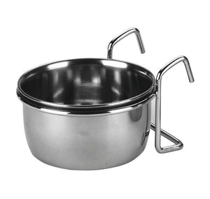 Rustfri foder- vandskål med bøjle - 300 ml.