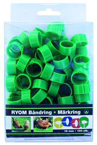 Båndringe/Hønseringe - plast grøn 16mm 100 stk