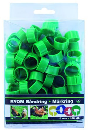 Båndringe/Hønseringe - plast grøn 16mm 100 stk