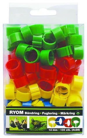 Båndringe/Hønseringe - plast ass. 12mm 100 stk