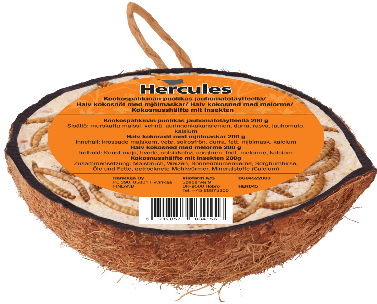 Halv kokosnød med melorme-topping