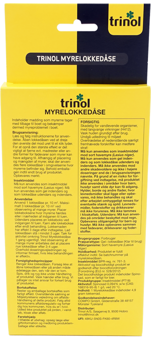 Trinol myrelokkedåse – bagside med brugsanvisning