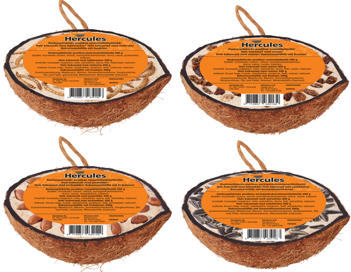Hercules halve kokosnødder med topping — assorteret