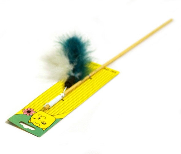 Kattelegetøj på stang - fjer, 51 cm
