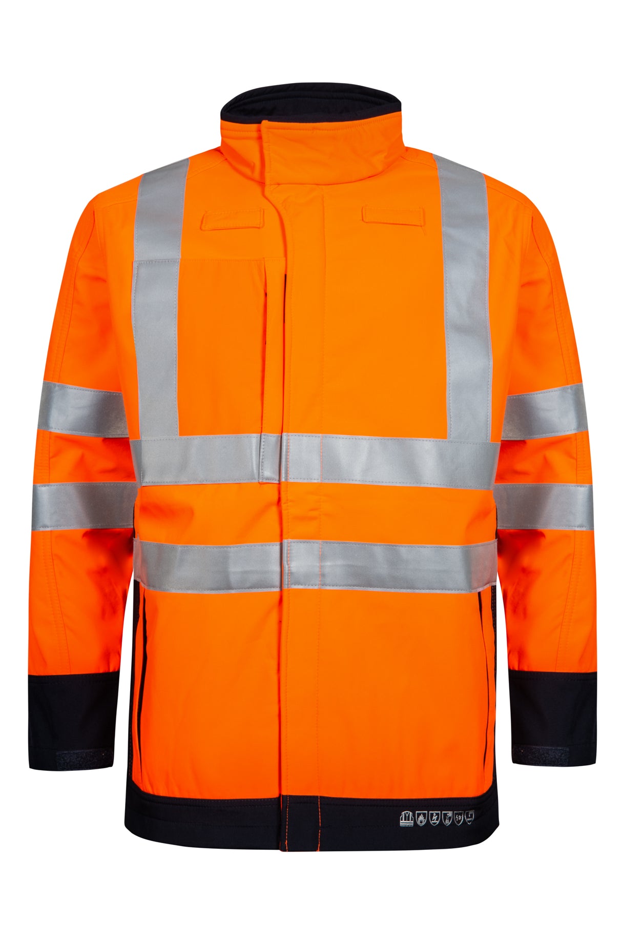 Multinorm Hi-Vis softshell jakke i 3-lags kvalitet - Hi-Vis Orange / Navy