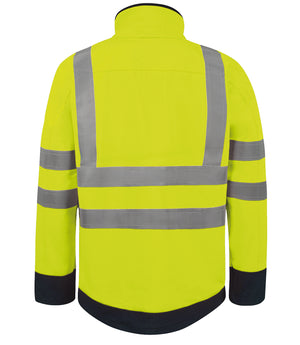 Multinorm Hi-Vis softshell jakke i 3-lags kvalitet - Saturn Gul / Navy