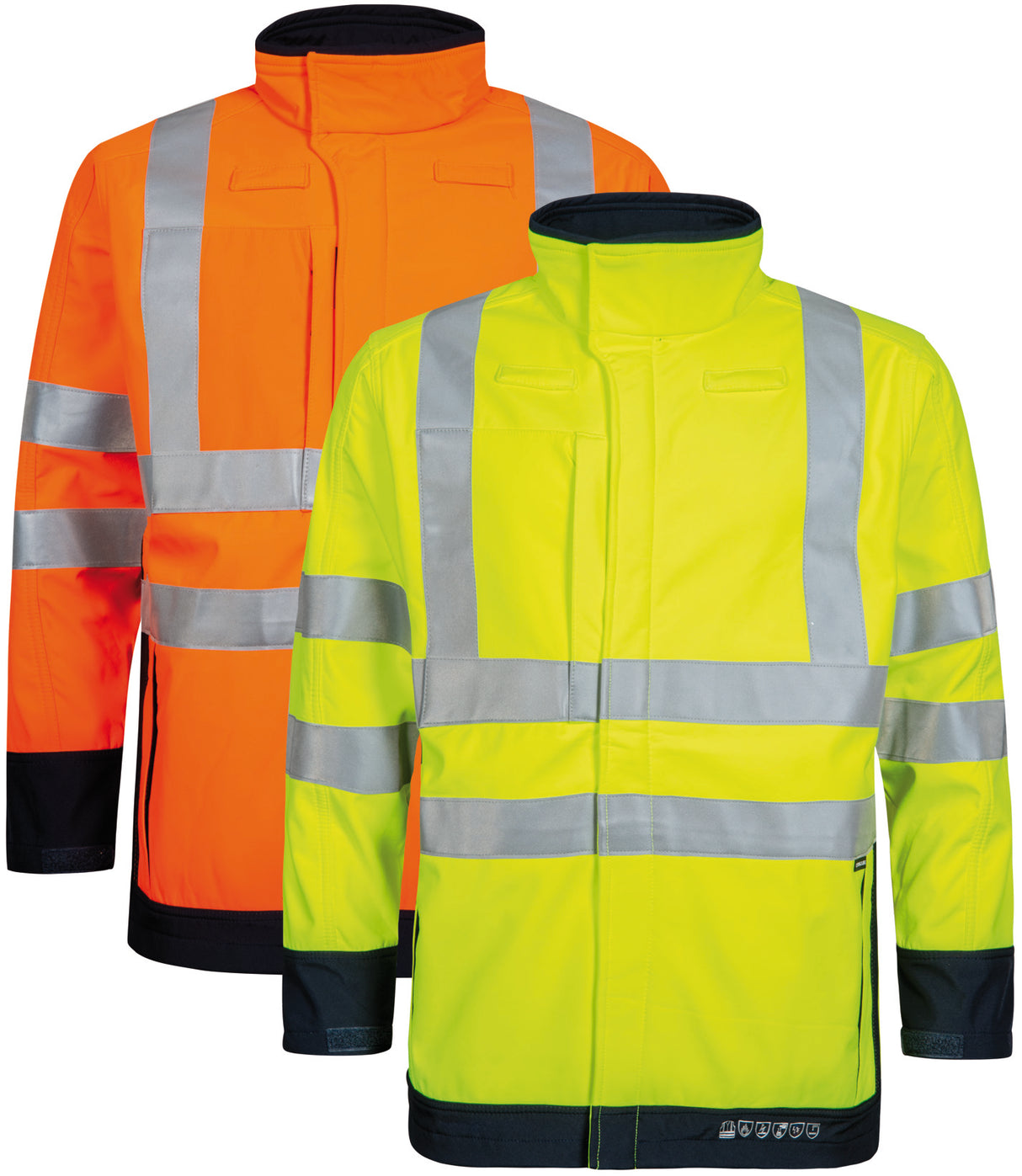 Multinorm Hi-Vis softshell jakke i 3-lags kvalitet - Saturn Gul / Navy