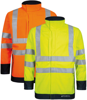 Multinorm Hi-Vis softshell jakke i 3-lags kvalitet - Saturn Gul / Navy