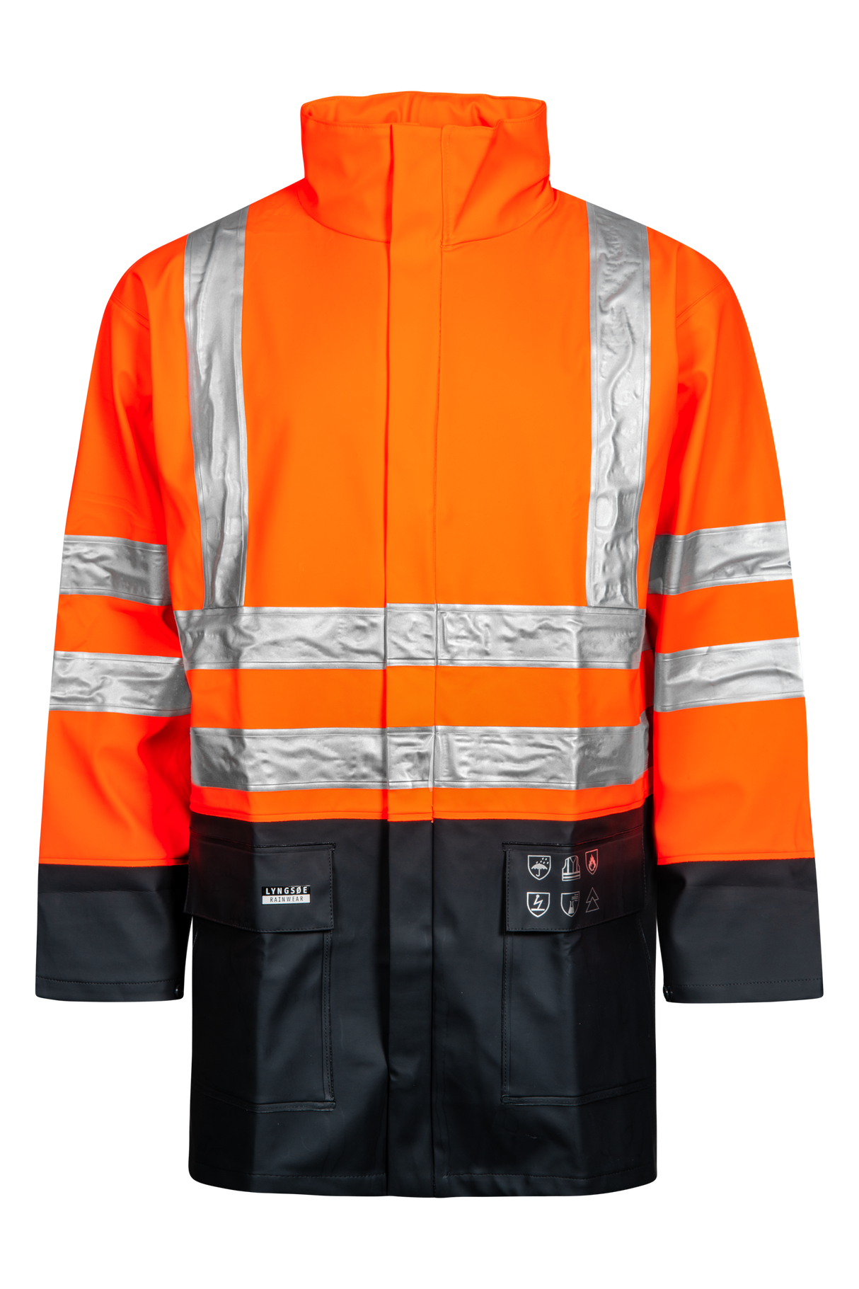 Multinorm Hi-Vis jakke i ekstra kraftig PVC kvalitet - Hi-Vis Orange / Navy