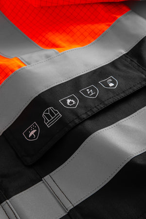 Brandhæmmende Hi-Vis skaljakke i kraftig rivfast kvalitet - Hi-Vis Orange / Sort