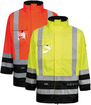Brandhæmmende Hi-Vis skaljakke i kraftig rivfast kvalitet - Hi-Vis Orange / Sort
