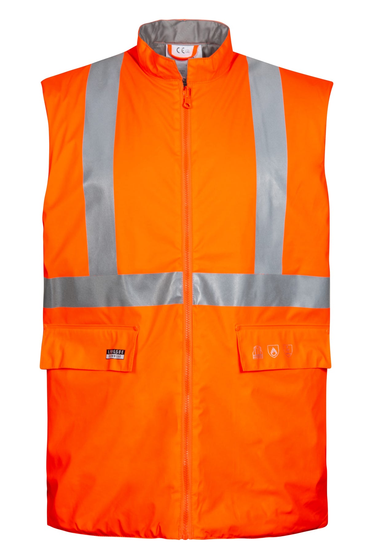 Brandhæmmende Hi-Vis vest i PU kvalitet med quiltet foer - Hi-Vis Orange