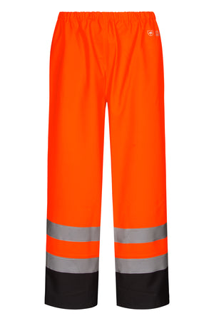 Brandhæmmende Hi-Vis regnbukser i kraftig PU/PVC kvalitet - Hi-Vis Orange / Navy