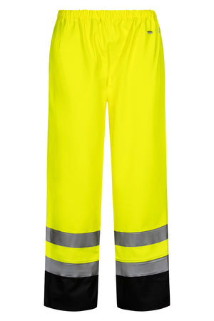 Brandhæmmende Hi-Vis regnbukser i kraftig PU/PVC kvalitet - Saturn Gul / Navy