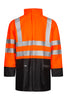Brandhæmmende Hi-Vis regnjakke i kraftig PU/PVC kvalitet - Hi-Vis Orange / Navy