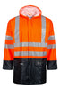 Brandhæmmende Hi-Vis regnjakke i PU kvalitet - Hi-Vis Orange / Navy