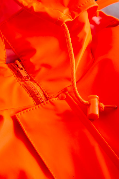 Brandhæmmende Hi-Vis vinterjakke i PU kvalitet med aftageligt quiltet foer - Hi-Vis Orange / Navy