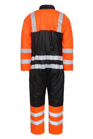 Brandhæmmende Hi-Vis vinterkedeldragt i PU kvalitet med quiltet foer - Hi-Vis Orange / Navy