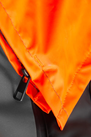 Brandhæmmende Hi-Vis vinterkedeldragt i PU kvalitet med quiltet foer - Hi-Vis Orange / Navy