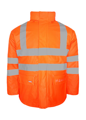 Brandhæmmende Hi-Vis vinterjakke i PU kvalitet med quiltet foer til kvinder - Hi-Vis Orange