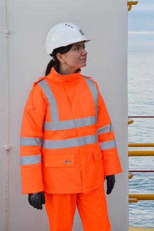 Brandhæmmende Hi-Vis vinterjakke i PU kvalitet med quiltet foer til kvinder - Hi-Vis Orange