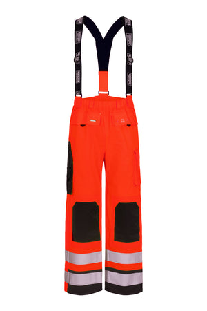 Brandhæmmende Hi-Vis regnbukser i kraftig PU kvalitet til kvinder - Hi-Vis Rød / Navy