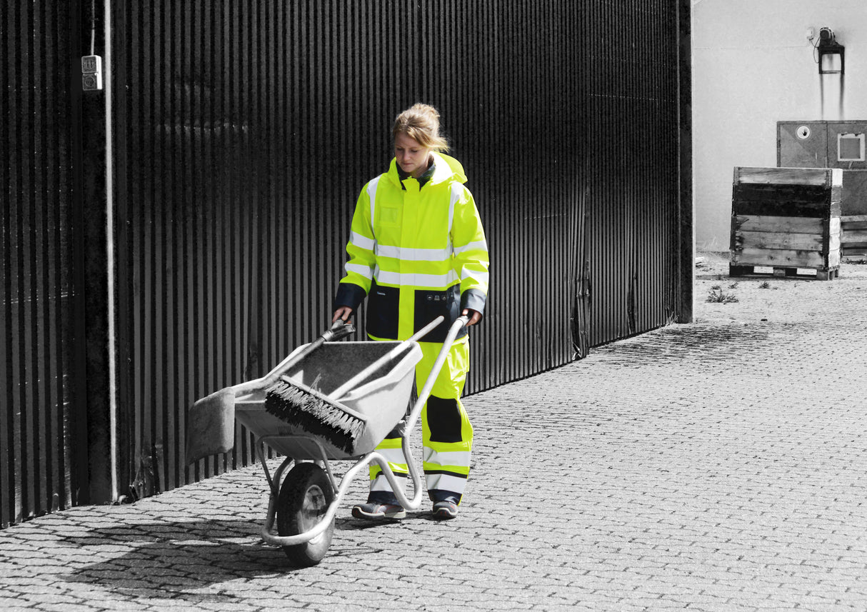 Brandhæmmende Hi-Vis regnbukser i kraftig PU kvalitet til kvinder - Hi-Vis Rød / Navy