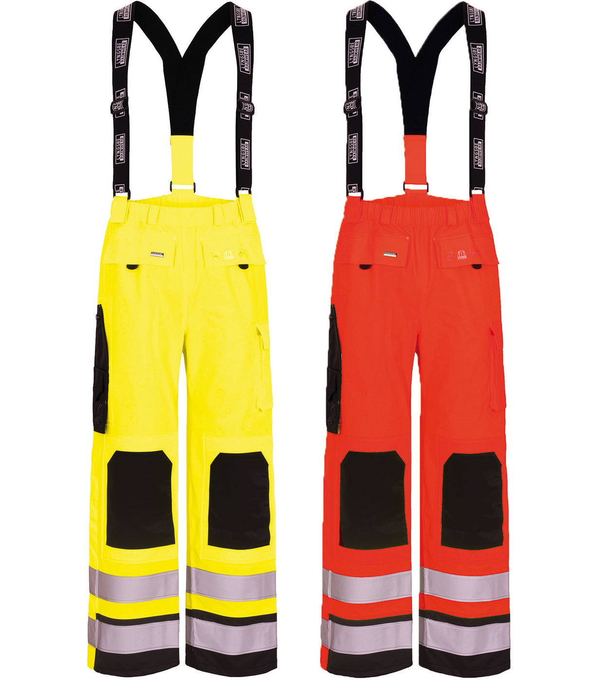 Brandhæmmende Hi-Vis regnbukser i kraftig PU kvalitet til kvinder - Hi-Vis Rød / Navy