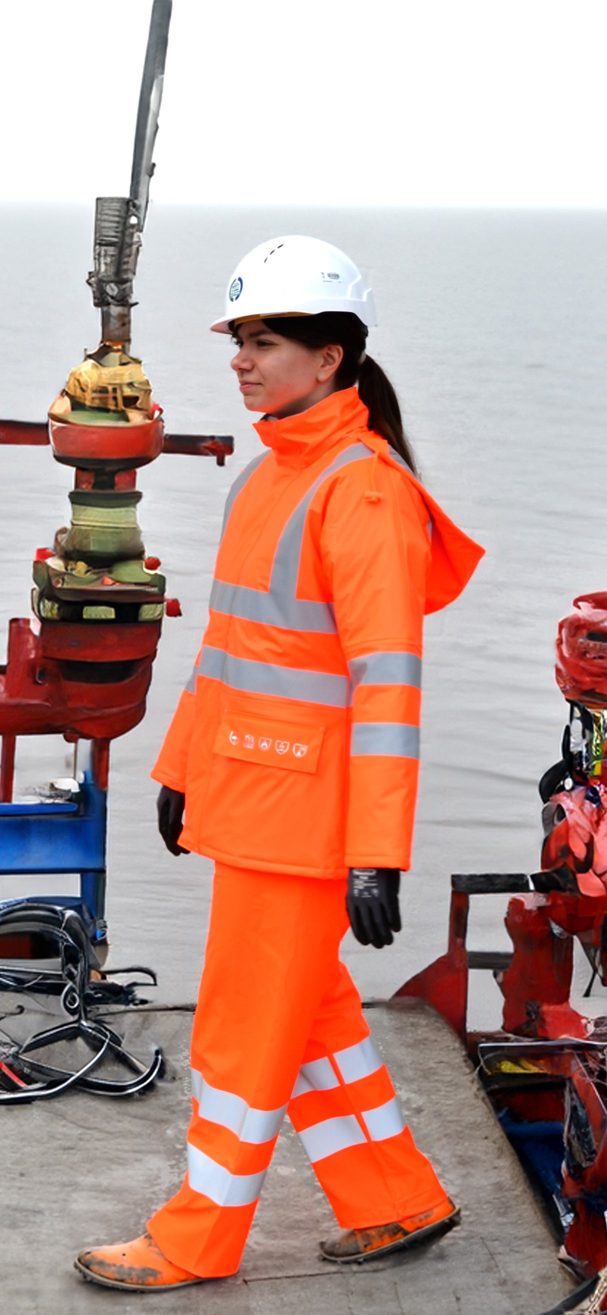 Brandhæmmende Hi-Vis regnbukser i PU kvalitet til kvinder - Hi-Vis Orange