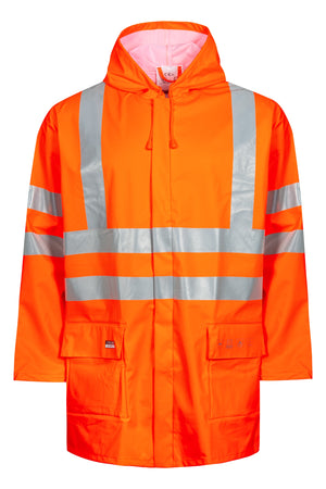 Brandhæmmende Hi-Vis regnjakke i PU kvalitet - Hi-Vis Orange