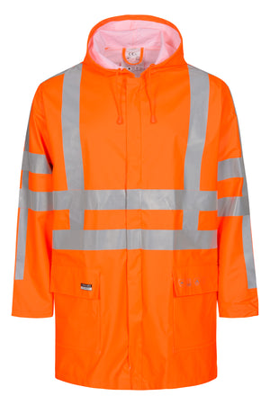 Brandhæmmende Hi-Vis regnjakke i PU kvalitet med RWS-reflekser - Hi-Vis Orange