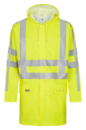 Brandhæmmende Hi-Vis regnjakke i PU kvalitet med RWS-reflekser - Saturn Gul