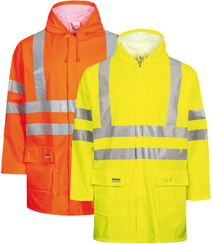 Brandhæmmende Hi-Vis regnjakke i PU kvalitet - Hi-Vis Orange