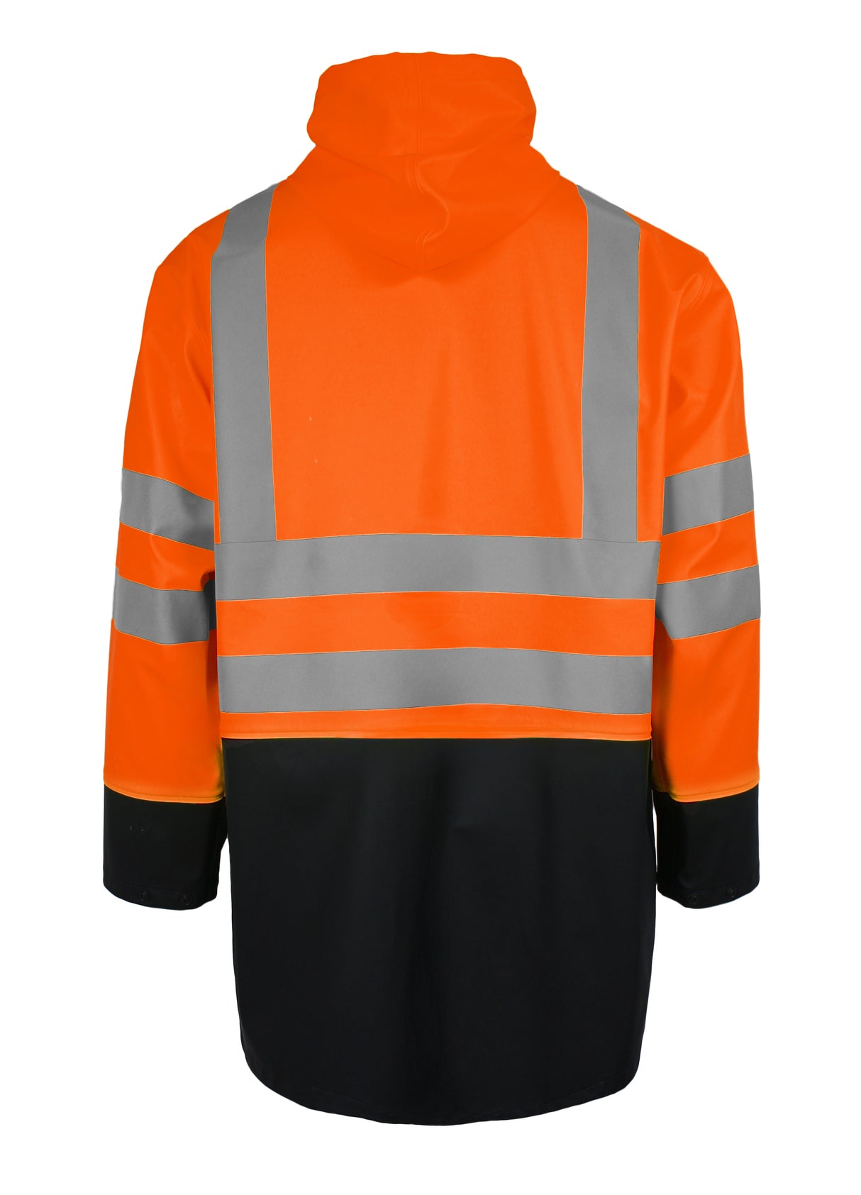 Brandhæmmende Hi-Vis regnjakke i kraftig PU kvalitet - Hi-Vis Orange / Navy