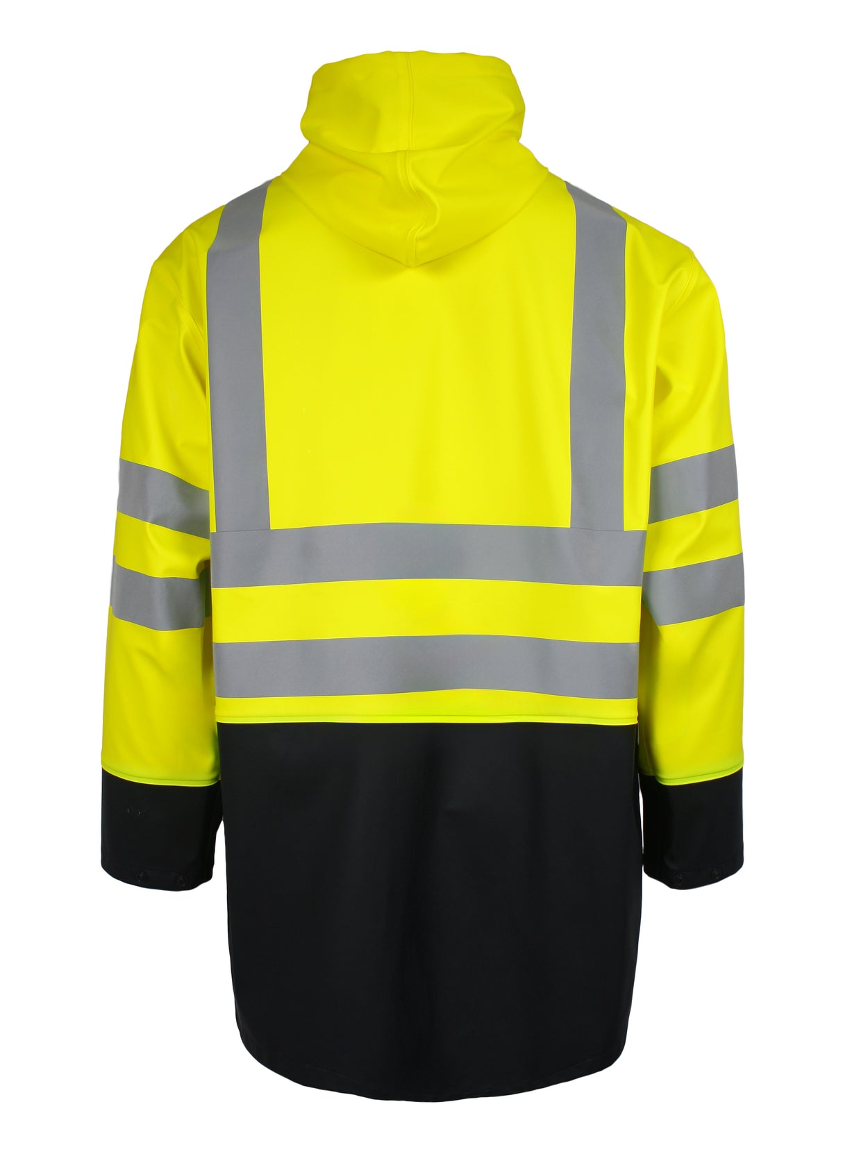 Brandhæmmende Hi-Vis regnjakke i kraftig PU kvalitet - Saturn Gul / Navy
