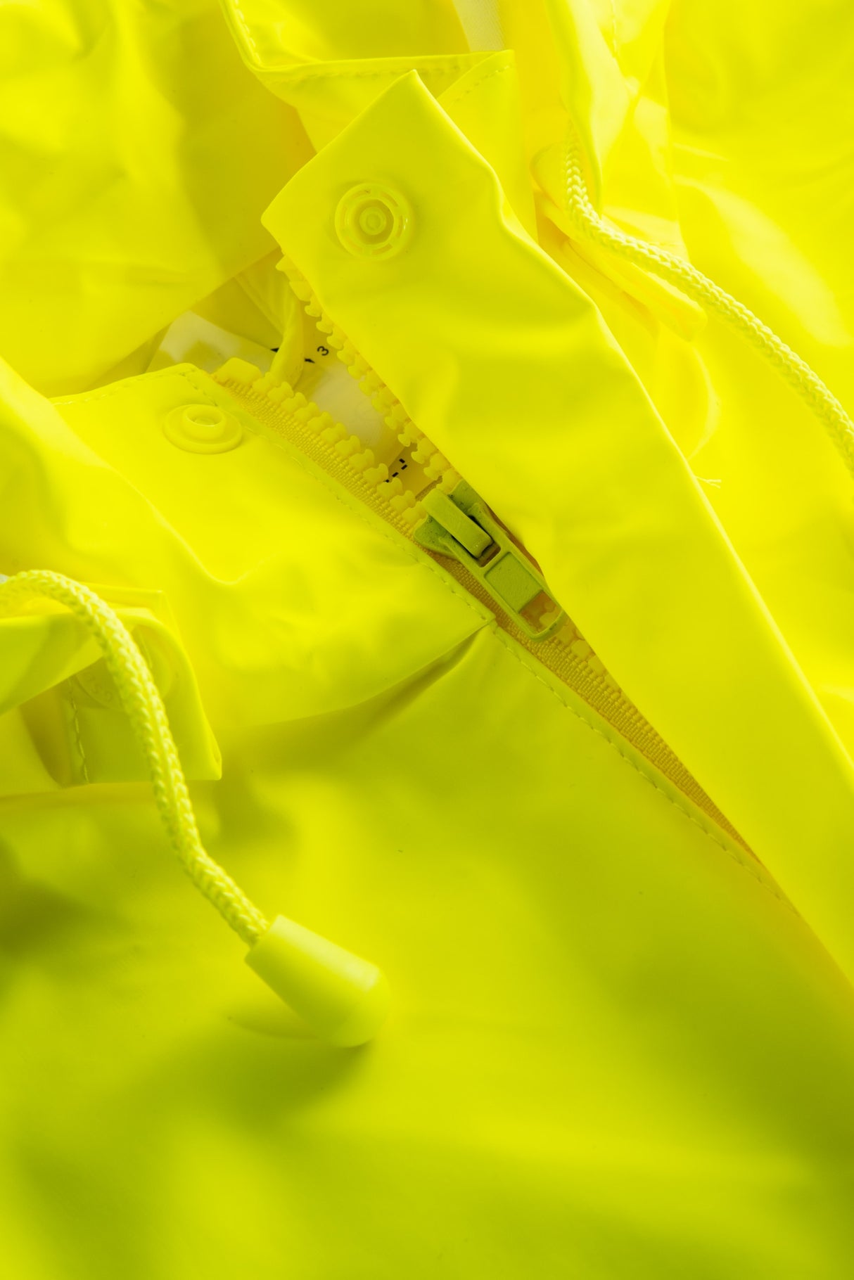 Brandhæmmende Hi-Vis regnjakke i PU kvalitet, 135 cm lang - Saturn Gul / Navy