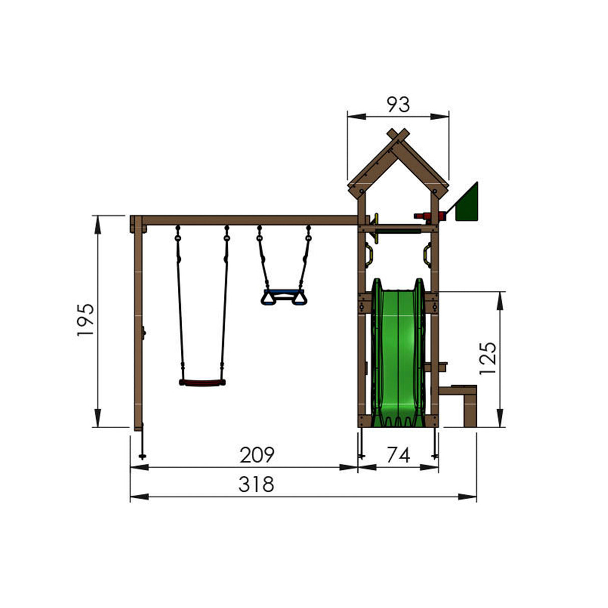 Legetårn Jungle Gym Totem w/2-Swing Module 200 og blå rutschebane
